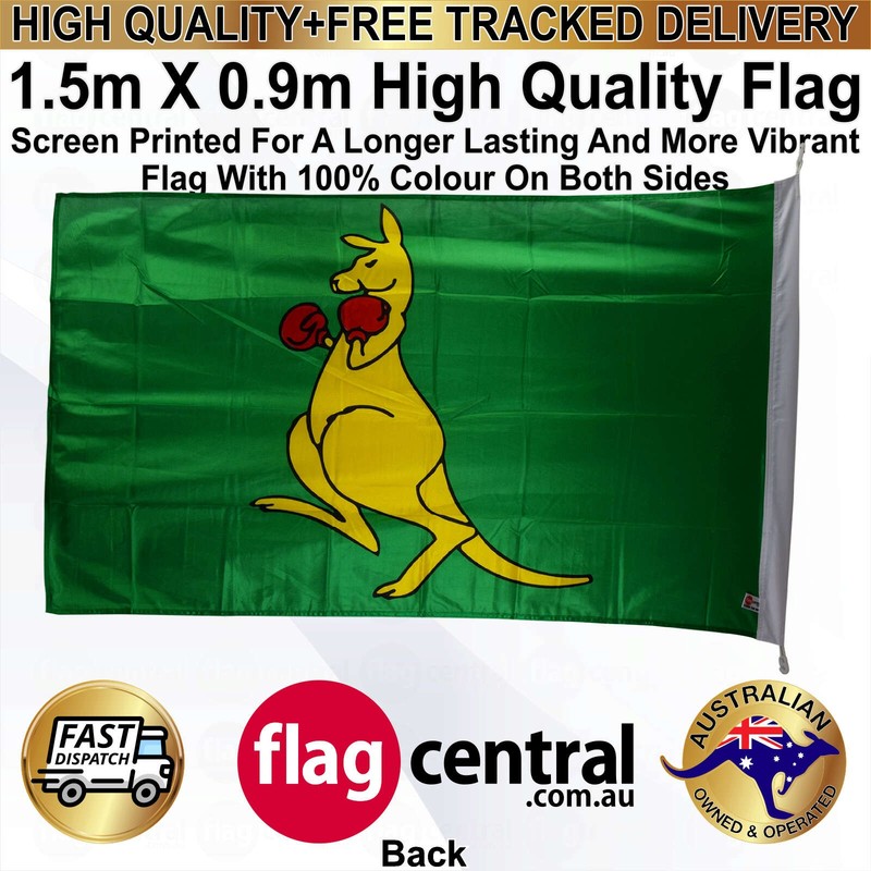 A - Boxing Kangaroo - 1.5m x 0.9m High-Quality Screen-Printed Flag - 3