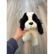 Vintage Animal Alley Black  White Spaniel Realistic Plush Puppy Dog 10"