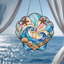 Seashell Acrylic Window Hanging, Ocean Wave Suncatcher Decor
