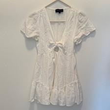 Cotton Candy Cream Lace Tie-Front Mini Dress Small