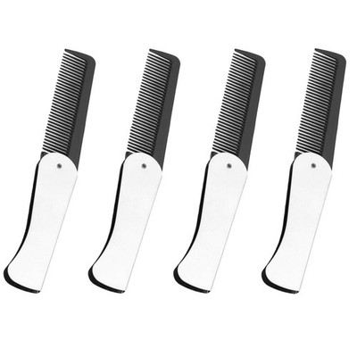4 Pcs Folding Pocket Combs for Men - Stainless Steel Fine Tooth Hair Beard Combs