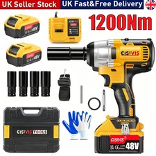 1200N 1/2"Cordless Electric Impact Wrench Drill Gun Ratchet Driver 2 Battery 48V