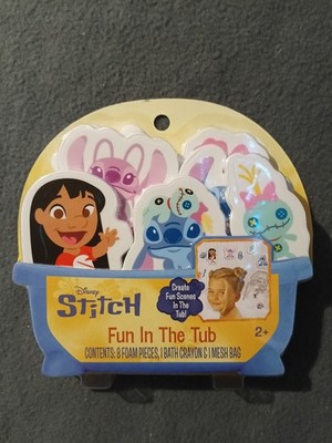 Disney Stitch Fun In The Tub Bath Toys Set Lilo & Stitch Foam Pieces Crayon Mesh