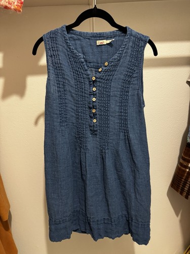 Faherty Linen Isha Dress Indigo Blue Shift Dress Size M