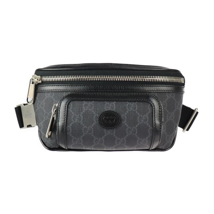 Sac Gucci taille 682933 GG Supreme noir gris métal argenté raccords ceinture neuf