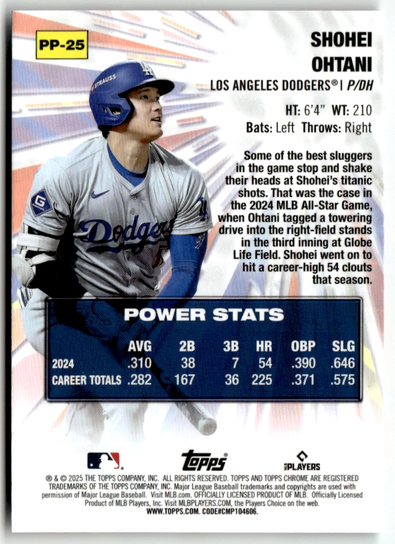 Topps Chrome MLB No. 2025 Reproductores eléctricos Shohei Ohtani PP-25