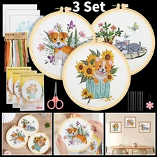 3 Set Embroidery Starter Kit – Stamped Cross Stitch DIY Home Craft for Beginners