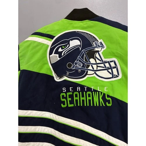 NFL Seattle Seahawks Varsity Jacket Mens Medium Navy Lime Green Cotton Twill image 4