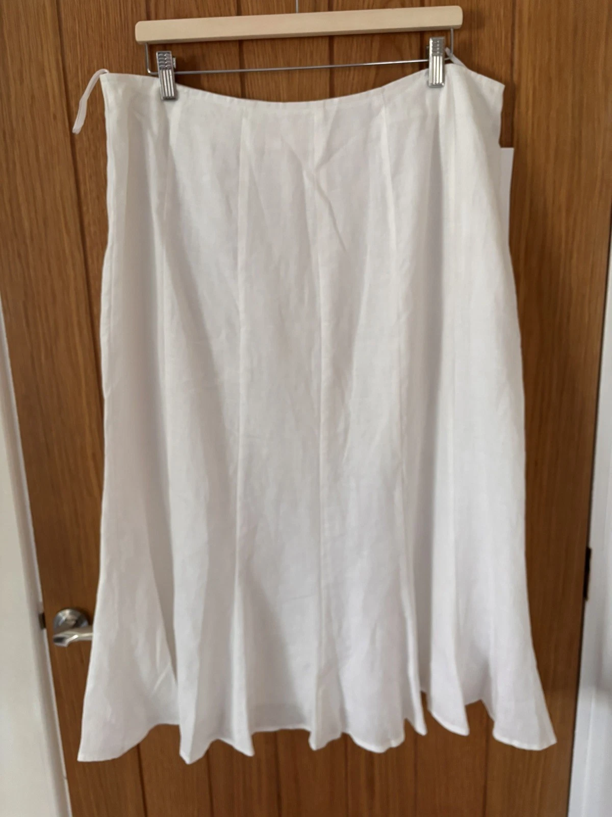 EMRECO White 100% Linen Panelled Flared Swishy Skirt UK 18 New With Tags
