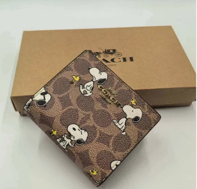 NWT Coach X Peanuts Snap Wallet In Signature Canvas With Snoopy Print CBN32