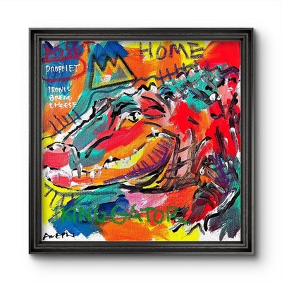 Aleph Hand Painted Crocodile 12x12 Acrylic Painting Textured Wall Art Canvas
