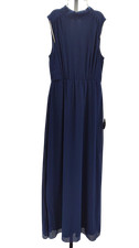 Lulus Women Classic Elegance Navy Chiffon Sleeveless Mock Neck Maxi Dress Blue M