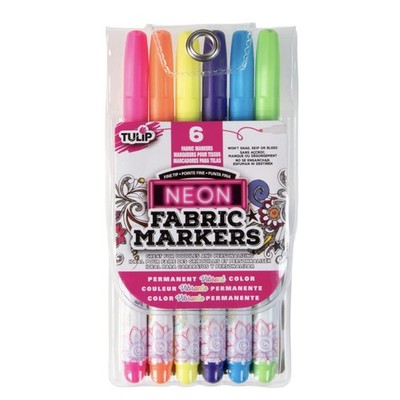 Tulip Permanent Nontoxic Fabric Markers Neon 6 Pack - Large Bullet Tip, 
