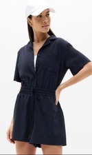 Athleta Avenue Romper Womens XS Navy Short Sleeve Elastic Waist Travel Gym