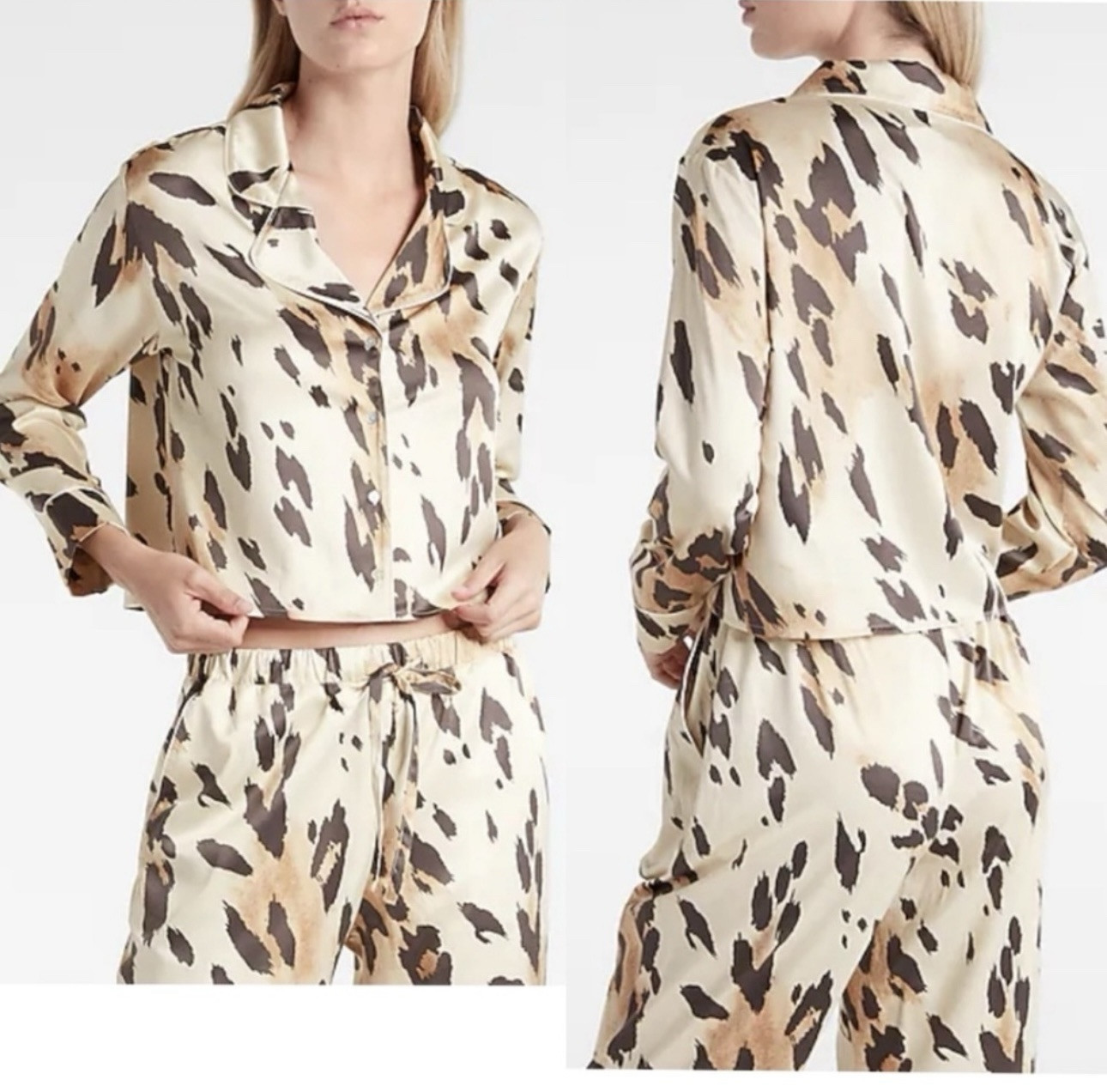 Express Satin Leopard Sleep Set Medium Cropped An… - image 1