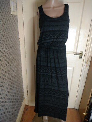 Blue vanilla small black and grey Geometric print maxi dress | eBay