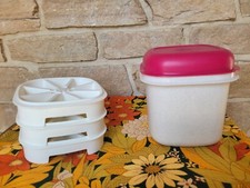 SEAU A GLACE GLAÇONS PLASTIQUE GRIS MOUCHETÉ COUVERCLE ROSE FUCHSIA TUPPERWARE 