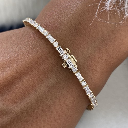 Baguette And Radiant Labcreated Diamond Bangle Bracelet 4.38ct E-F/VS1 - Picture 6 of 8
