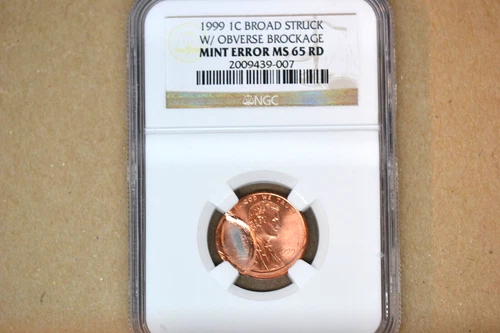 1999 Lincoln Cent- Broadstruck W/ Obverse Brockage- NGC MS-65 RD.   Amazing!!