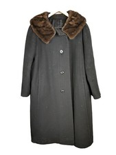 Auckie Sanft Black Pure Virgin Wool Coat Fur Collar Montreal Vintage Overcoat M