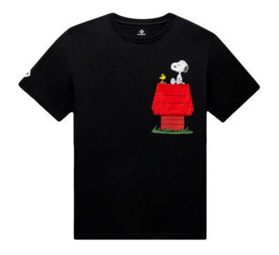 NEW Men's T-shirt Converse x Peanuts Pocket T-Shirt Black 10024374-A01