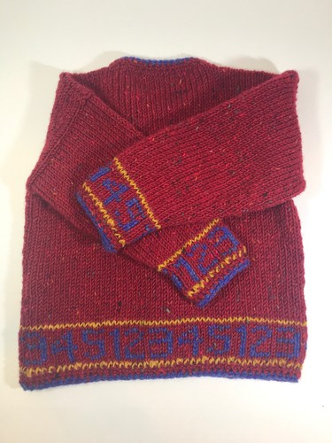 BLARNEY WOOLLEN MILLS Red Numbers Cable Knit Cardigan Sweater Unisex Kids Medium - Picture 4 of 9