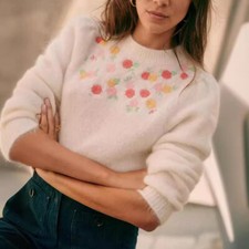 Sezane Women's Vintage Floral  Wool Blend Knit Pullover Sweater