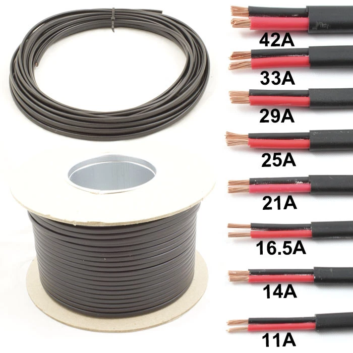 Flat Twin 2 Core Cable 12v 24v Thin Wall Wire -11A 14A 16.5A 21A 25A 29A 33A 42A