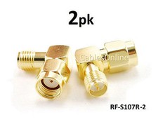 2-PACK RP-SMA Male to RP-SMA Female Right Angle 90-Degree Gold Plated Adapter