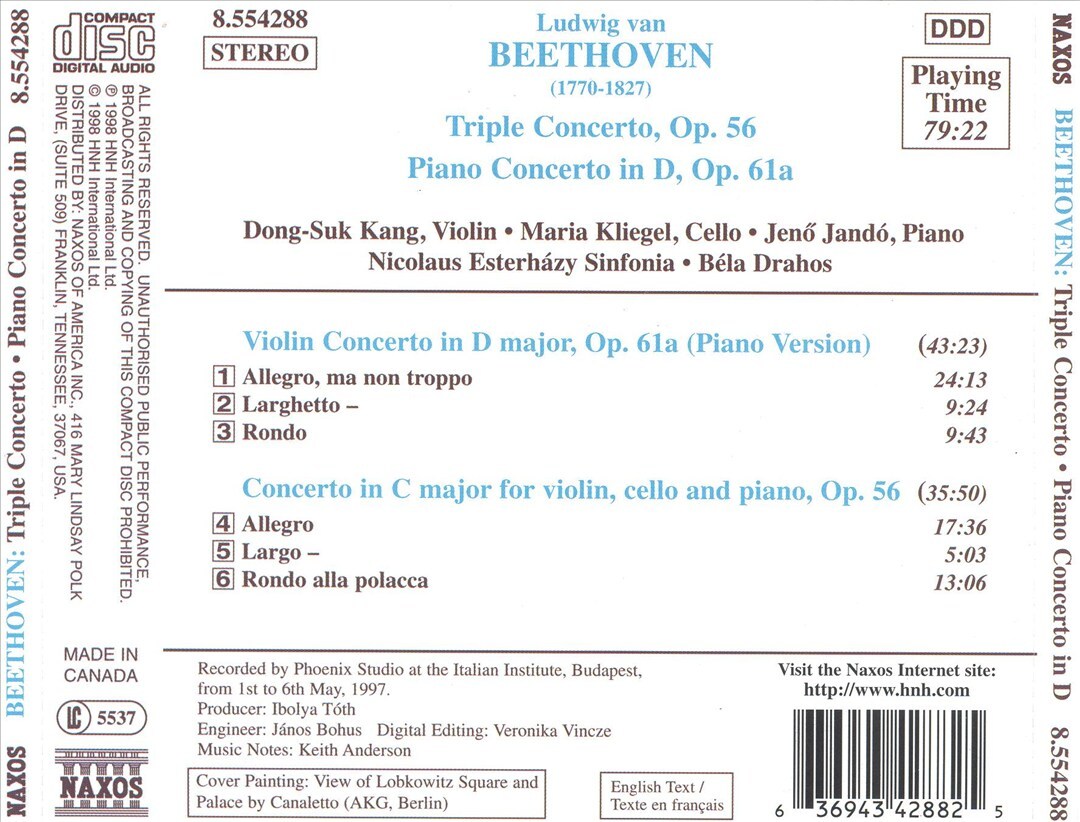 JENÖ JANDÓ / DONG-SUK KANG / MARIA KLIEGEL / BELA DRAHOS BEETHOVEN: TRIPLE CONCE
