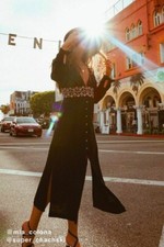 UO Urban Outfitter Last Dance Button-Down Embroidered Tie Black Midi Dress S 6