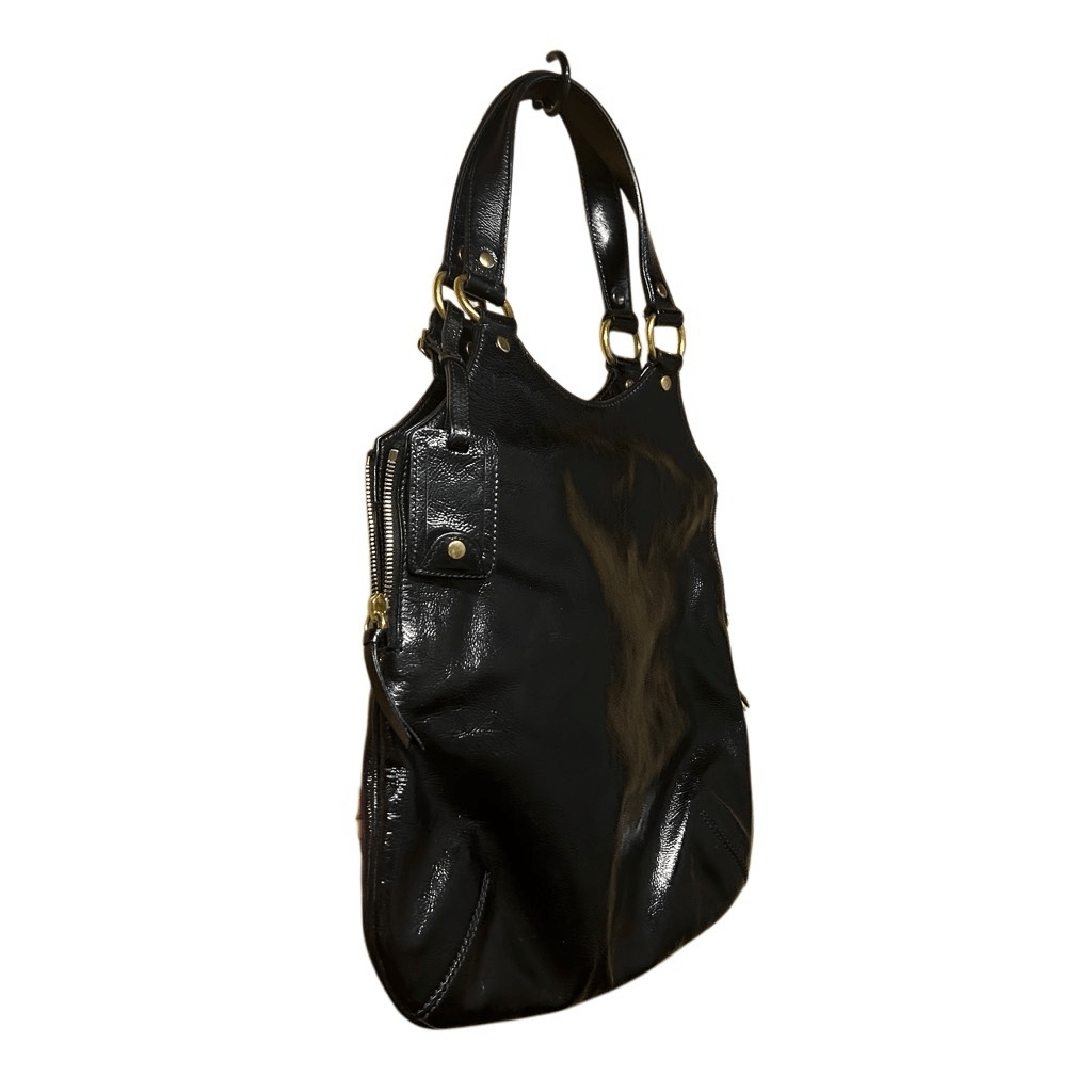 Borsa a mano Yves Saint Laurent Tribute in pelle verniciata nera tote borsetta YSL