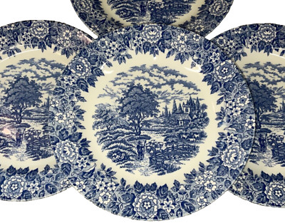 Royal Wessex Dinner Plates. The Flock. Set Of 4 Blue, White Made In England New