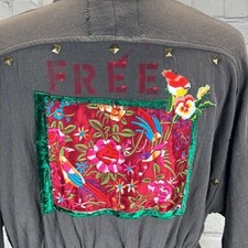 Adorned Crown Artisan Textile Gauzy Free Embroidered Tassel Waist Jacket Size Sm
