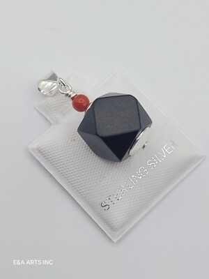 Echter Azabache/Jet (10 mm) Sterlingsilber Anhänger, neu