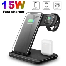 15W 3 IN 1 WIRELESS CHARGER CHARGING DOCK STAND (BLACK)