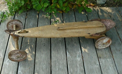 Ancien chariot rameur bois Auto-Skiff Jouet enfant - Photo 1/4