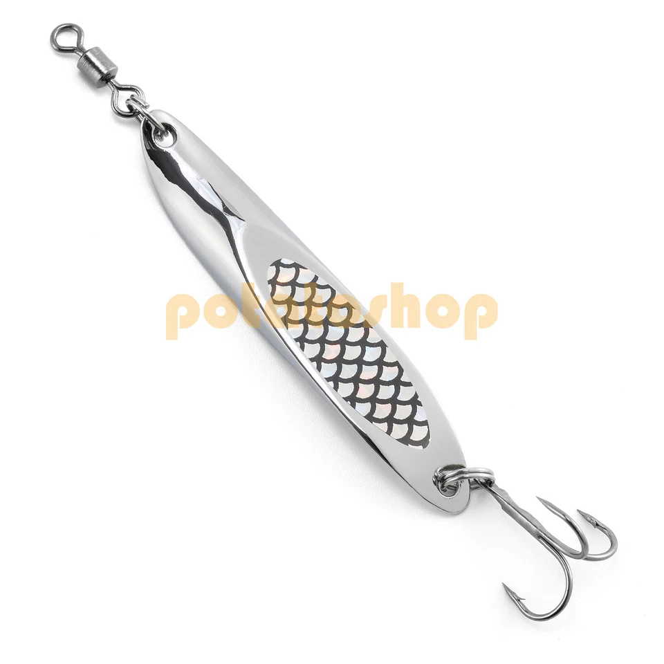 5pcs Fishing Spoons Silver Wedge Lures Spinner with Treble Hook Saltwater Bass - Image 2 of 4