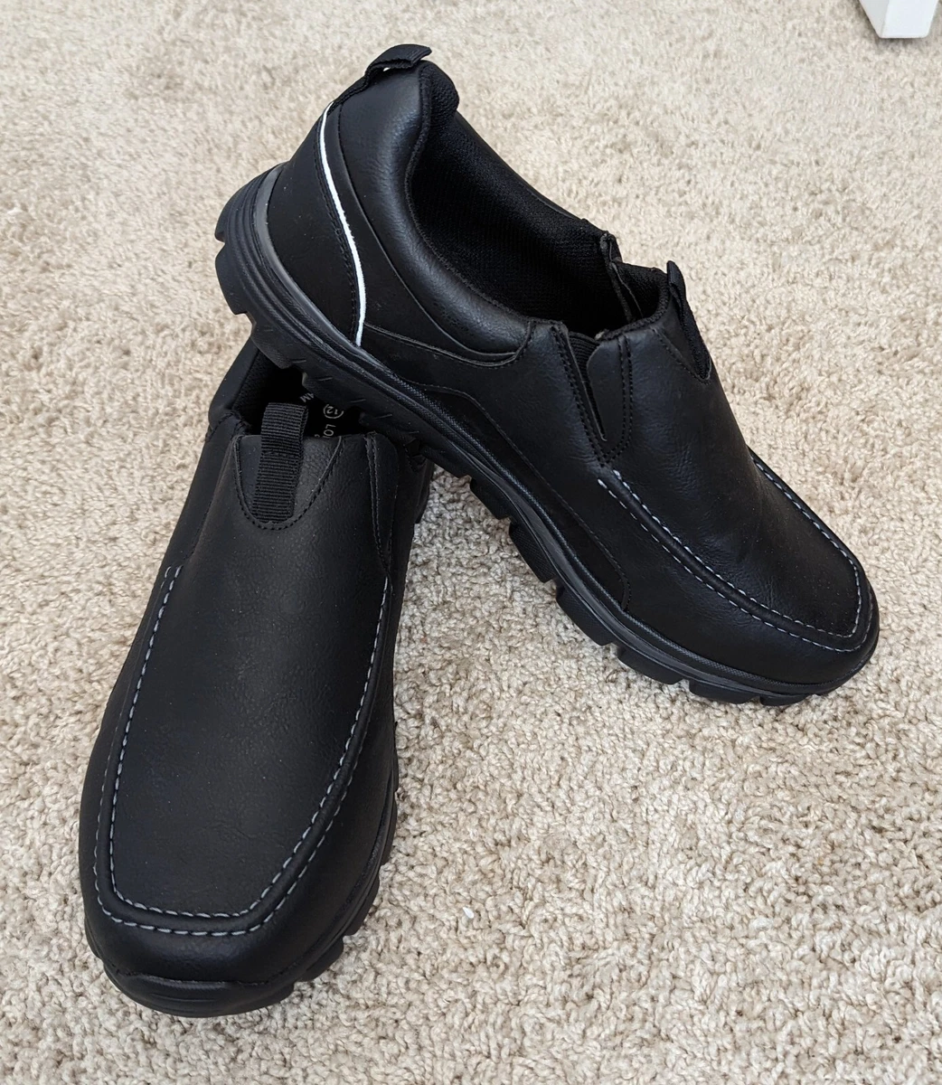 Mens London Fog Stretch Slip On Black Shoes Memory Foam Size 12 Cg1360 NWT