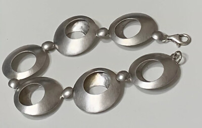 Vintage Unique Modernist Style Sterling Silver Bracelet aToMiC MCM  8 x 1  THICK