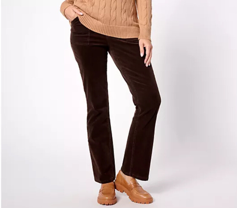 Denim & Co. Canyon Retreat Corduroy Flare Pant w/Pockets Dark Chocolate Reg 16