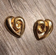Vintage Shoe Clips Gold Tone Heart Swirl 80s Fashion Statement Accessories Pair