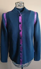 SHANGHAI TANG Jacket Button Cotton Navy Blue Fuchsia  Women's Size S