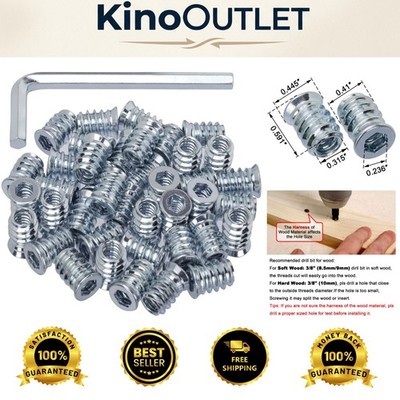 40 Pack 1/4''-20 x 15mm Carbon Steel Threaded Inserts with Allen Wrench