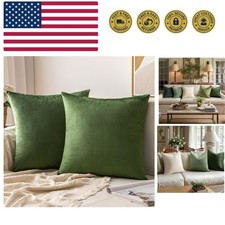 Velvet Throw Pillow Covers 18x18 Inch, Pack of 2 - Moss Green, Soft Solid Dec...
