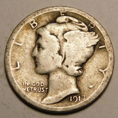 1917 D Mercury Dime 90% Silver G - VG   "Actual Coin Pictured - Not Cleaned"