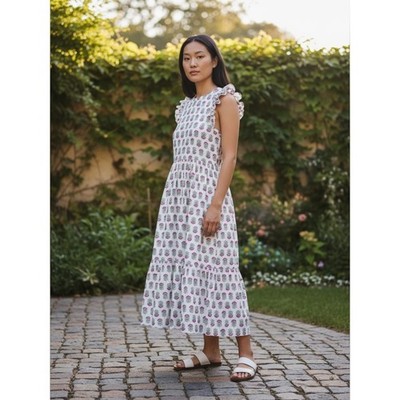EUC J.Crew Ruffle Sleeve Block Print Dress Size 12