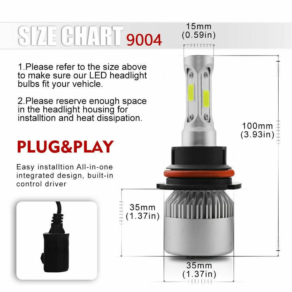 Kit de bombillas LED de haz alto/bajo para Chevy Cavalier 2000-2005 6000K 2X 9007 Foto 2 de 4