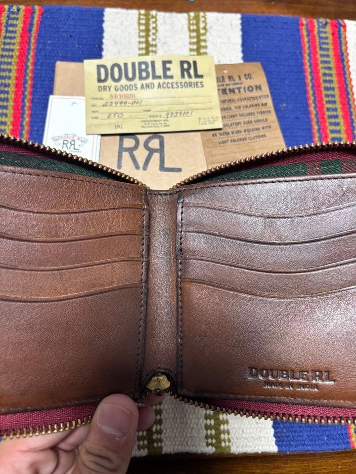 RRL RALPH LAUREN Hombre Oilcloth Cartera Doble Plegable Rojo Sólido Elegante USADO Foto 3 de 4