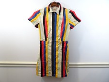 Alice + Olivia Dress Striped Retro Full Zip Pockets Red Black Blue Short Sleeve